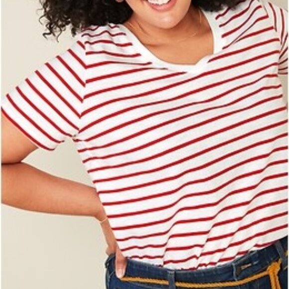 Old Navy - EveryWear Short Sleeve V-Neck Slub Tee | XS: Red White Mariner Stripe - Picture 2 of 10
